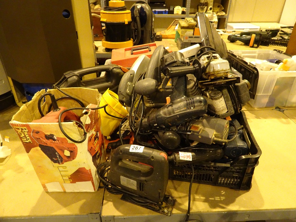 Group of electrical tools including drill sander router etc