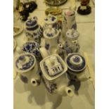 Large collection of mixed makers blue and white teapots