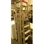 Five sets of aluminium and wooden step ladders