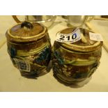 Two Victorian majolica preserve pots