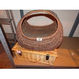 Retro wicker shopping basket and a wicker picnic basket