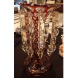 Cranberry glass Edwardian single lustre H: 40 cm