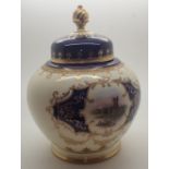 Coalport blue ground pot-pourri with two covers decorated with landscape panel dated 1920 marked