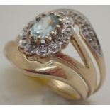 9ct gold aquamarine and diamond three ring wedding set size J