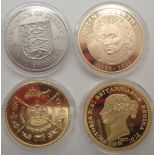 Four coins to include two gold plated Brittania