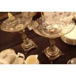 Pair of Dutch white metal & glass table centres H: 31 cm