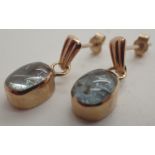 9ct gold oval stone set drop earrings