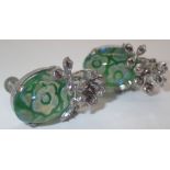 Pair of white metal marcasite and green glass set earrings