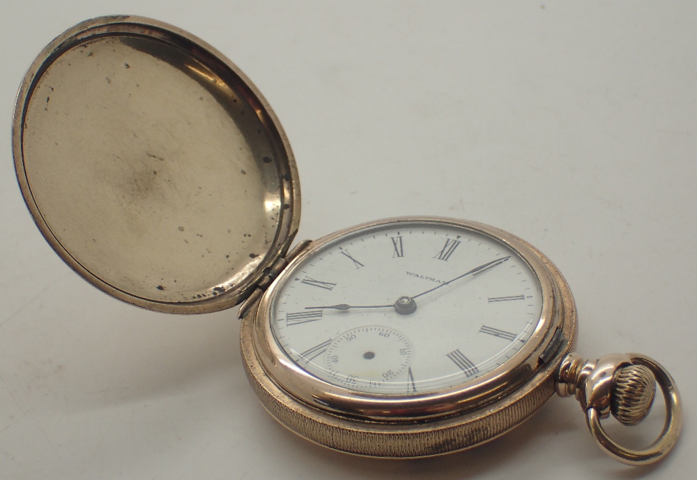 Gold plated full hunter crown wind pocket watch CONDITION REPORT: working at lotting