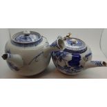 Two Chinese blue and white teapots