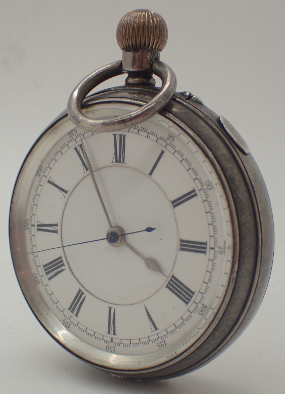 925 silver centre second crown wind pocket watch Chester hallmarked 1902 CONDITION