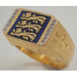 Gold plated enamel England ring size Z + 3
