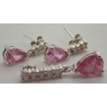 925 silver fancy pink and white stone earring and pendant set