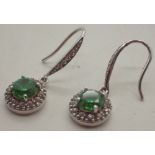 925 silver fancy green and white stone drop earrings