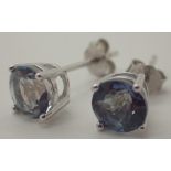 925 silver stone set stud earrings believed to be tanzanite