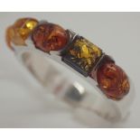 925 silver amber stone ring