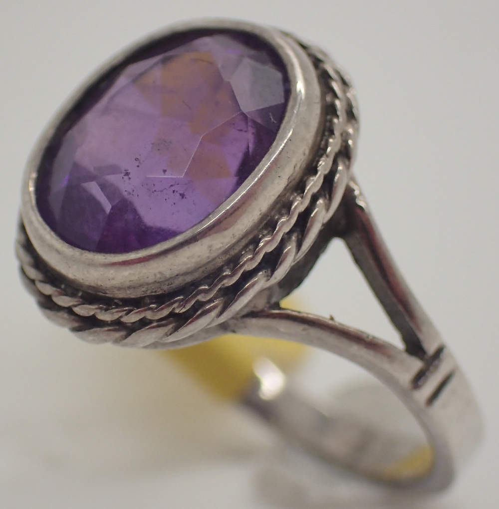 Silver amethyst solitaire ring size J
