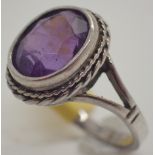 Silver amethyst solitaire ring size J