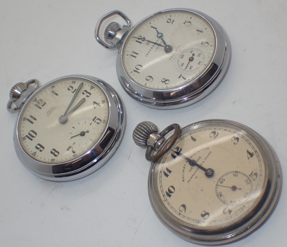 Three mixed pocket watches two Ingersoll one Smiths Empire