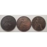 Three Victorian pennies in good condition 1895 1899 and 1901