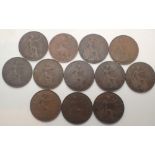 Six George V 1926 modified pennies and Charles I copper twopence 1632 - 1639