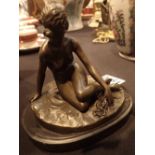 Signed bronze seated nude H: 13 cm