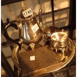 Silver plated tea service and a set of plated teaspoons