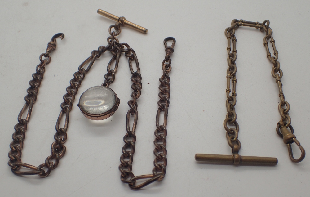 Rolled gold watch chain with fob and a further chain