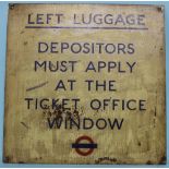 London Underground Left Luggage sign original c1980