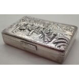 1298 Denmark silver plate pill box with Jamaican drum band decoration 58 x 38 mm
