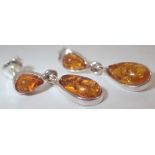 925 silver amber drop earrings