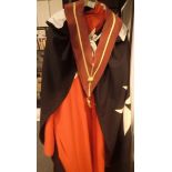 Two sets of Masonic robes capes and jewels one with wire embroidered badge