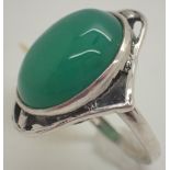 Silver cabochon green stone ring size K