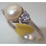 925 silver genuine pearl solitaire ring size N/O