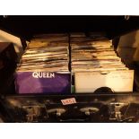 Record carry case containing approximately 200 rock singles