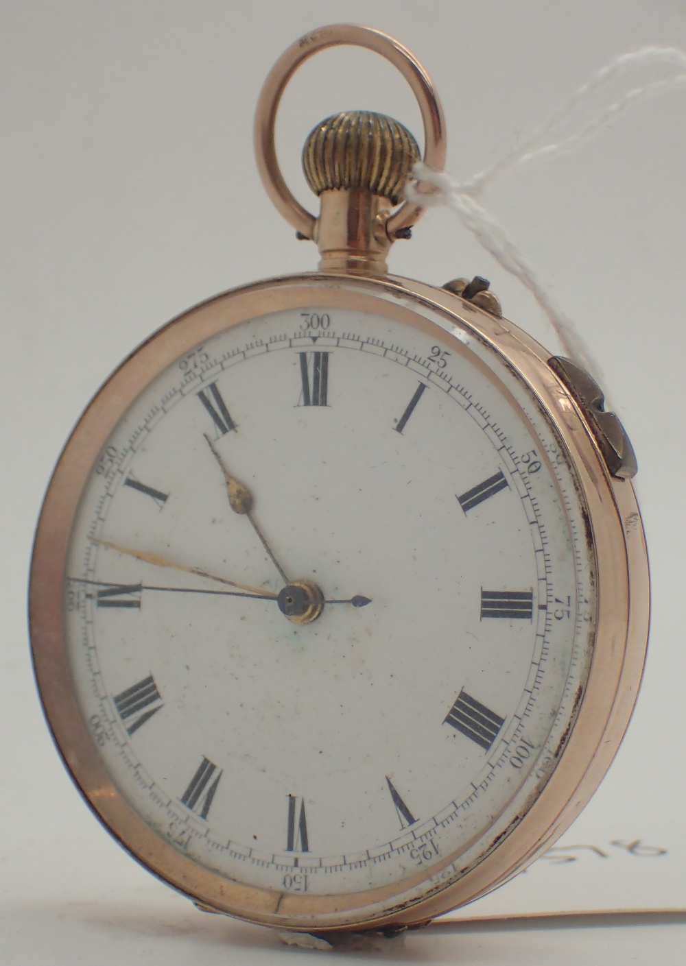 9ct gold open face crown wind pocket watch with Roman numeral chapter ring 78g
