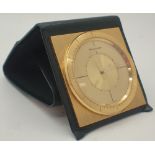 Jaeger Le Coultre square folding gold travel clock in leather case CONDITION REPORT: