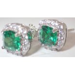 925 silver rhodium plated fancy green and white stone studs