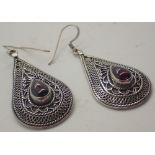 925 silver drop earrings set with cabochon garnets