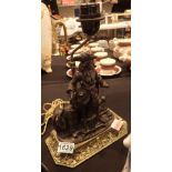 Spelter figural lamp on a good cast brass base