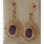 9ct gold amethyst set drop earrings