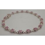 925 silver pink heart stone set kiss bracelet