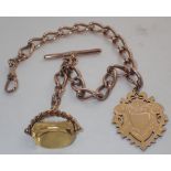Victorian Albert chain with citrine spinning fob T bar clip and further fob