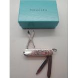 Tiffany silver penknife with nail scissors and nail file etc