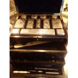 Superb white metal bound coromandel gentlemans travelling box with white metal fittings and three