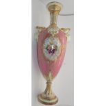 Royal Worcester tall vase with floral panels on a pink ground c1895 shape no.