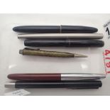 Box of mixed pens including two 14ct gold nib examples