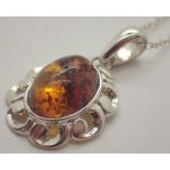 925 silver amber stone fob and necklace