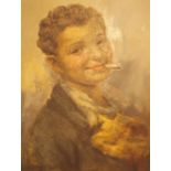 Oil on canvas of a smoking boy 39 x 30 cm
