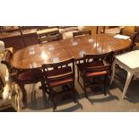 Twin pedestal mahogany table and six chairs